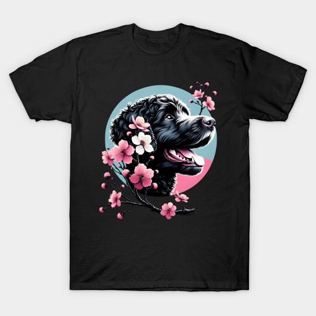 Portuguese Water Dog, Spring's Cherry Blossom Embrace T-Shirt by ArtRUs